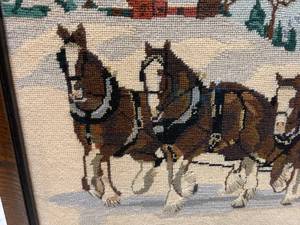 lot 285 image: Clydesdales Winter Scene Needlepoint Piece