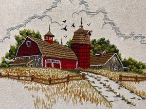 lot 286 image: Farmhouse Needlepoint Scene