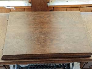 lot 24 image: Vintage Treadle Sewing Machine and Wooden CabinetTable