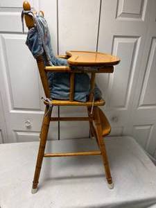 lot 373 image: Vintage Wooden High Chair With Oshgosh Pad