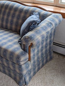 lot 367 image: Blue Checked Upholstered Sofa