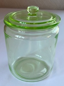 lot 14 image: Green Depression Lidded Biscuit or Cookie Jar