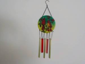 Cardinal with Holly Glass Windchime...
