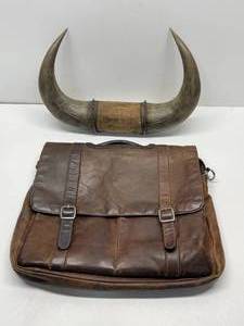 Leather Bag and Bull Horns