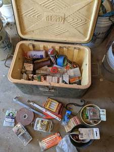 lot 15 image: Vintage Cooler full of Misc. Hardwa...