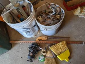 lot 16 image: (2) 5 Gallon Pails of Hand Saws, Ha...