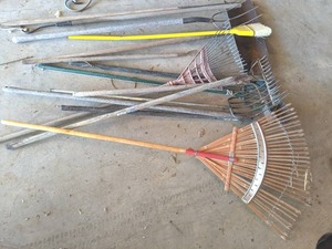 lot 24 image: Rakes, Vintage Shovel, Pitchfork, a...