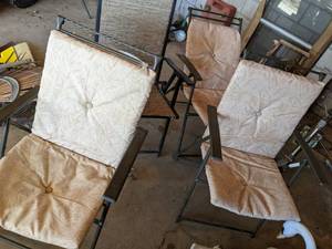 lot 27 image: (4) Metal Framed Patio Chairs, Thre...