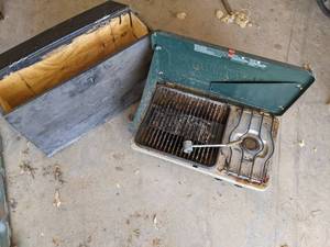 lot 45 image: Coleman Camp Stove in Handmade Wood...