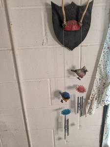 lot 64 image: Mounted Antlers, and (2) Wind chime...