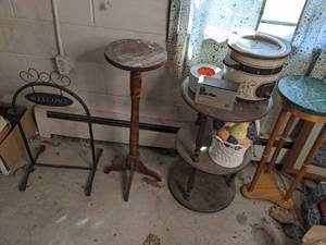 lot 67 image: (3)Vintage Plant Stands, Metal Welc...