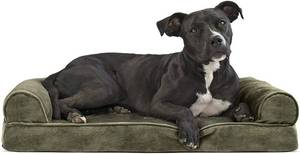Furhaven Pet Bed for Dogs and Cats - Faux Fur and Velvet Sofa-Style Memory Foam Dog Bed