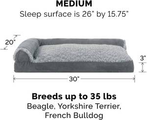 Furhaven Pet Bed for Dogs and Cats - Two-Tone Faux Fur and Suede L-Shaped