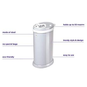Ubbi Steel Diaper Pail, White