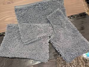 3 Piece Gray Microfiber Chenille Bathroom Rug Set
