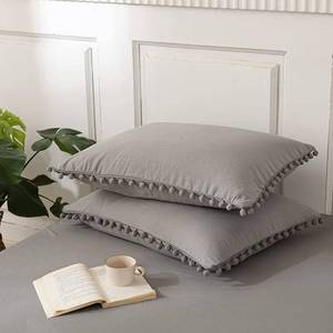 Six Charcoal Gray wPom Pom Trim Throw Pillow Covers