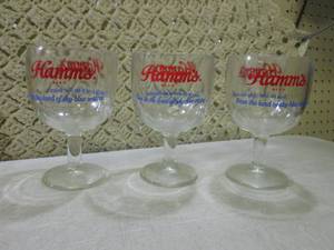 lot 108 image: (BS) 3 Vintage Hamms Beer Stem Gla...