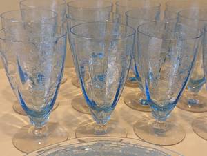 lot 35 image: Vintage Azure Blue Fostoria Glassware