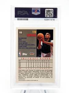 1997 Tim Duncan Topps Rookie Basketball Card #115 - PSA 9