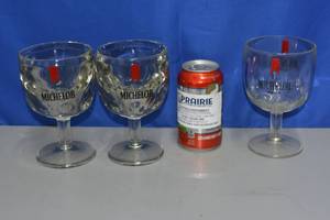 3 Michelob Beer Gobulets 2 double wall thick glass one normal