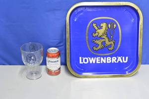 Lowenbrau tin platter and gobulet