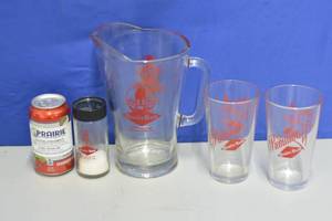 Grainbelt glass salt shaker, pitcher and 2 premium glasses
