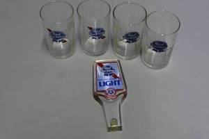 Short Pabst Blue Ribbon Glasses and keg top