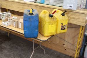 lot 1051 image: Lot of (3) 5-Gallon Plastic Fuel Cans - Diesel (x2), Kerosene (x1)