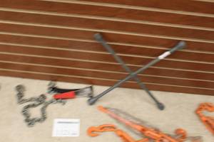 lot 1121 image: 4-way Tire Iron, Safety Tow Chain, (2) Scrapers