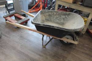 lot 1132 image: Plastic Wheelbarrow with Wood Handles