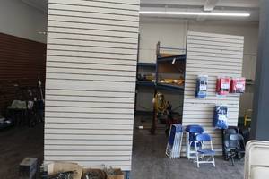 lot 1164 image: Lot of (4) Slat Board Wall Organizer Sections, Hanging Hooks 48x48