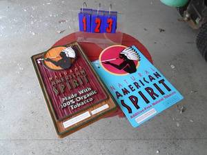 American Spirit tobacco signs. As shown.