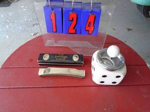 Hohner harmonica with box. Made in Germany & dice tray. As shown.