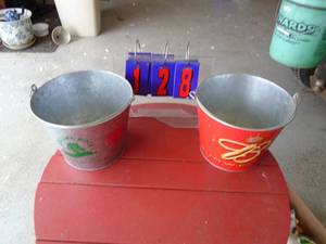 Budweiser & rolling rock pails. As shown.