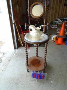 Mirrored shaving stand with basin & pitcher. Very nice condition. As shown.