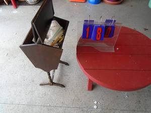 Sewing stand with contents. Table not included. As shown.