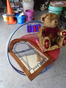 100th anniversary teddy bear with mirror & 2 hoola hoops. As shown.