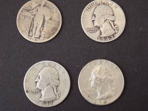 1922  Standing Liberty 14 & 1943, 1964, 1941 Roosevelt Quarter