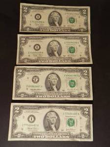 1995 & 3 - 2003 Series $2 Green Seal