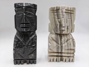lot 108 image: 2 Vintage 1970s Hand-Carved Marble Aztec Mayan Bookends