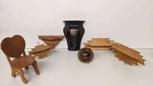 lot 111 image: Beautiful Wooden Home Decor-Hand Crafted Shelves and Tiny Chair