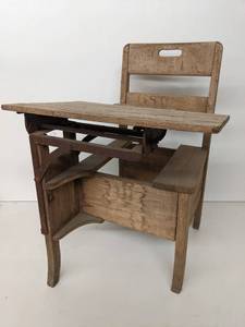 lot 145 image: Antique Childrens Wooden Unfinished School Desk-Great for Repurposing