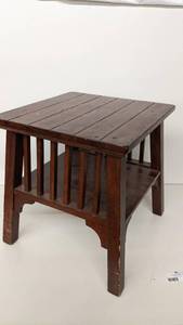 lot 146 image: Vintage Wood Mission-Style Side Table with Cherry Finish-Great for Repurposing