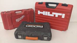 lot 118 image: Milwaukee Hammer Drill, Hilti TE 6-A22 - Hilti Rotary Hammer, Ridgid Drill Driver Empty Cases