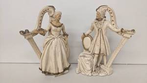 lot 116 image: 2 Vintage Beige 17 Victorian Chalkware Decorative University Statuary Sculptures Circa 1958