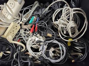 lot 197 image: Assorted Electrical Wires, Computer, Power Strips, Audio, And More