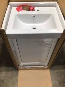 Home Decorators Collection Norris 20 in. W x 16 in. D Bath Vanity in White with Ceramic Vanity Top in White with White Basin (has damage on the top left corner) review all pictures
