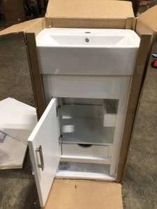 White Bathroom Vanity with top good condition review all pictures