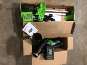 Greenworks PRO 13 in. 60V Battery Cordless TORQDRIVE Brushless String Trimmer with 2.0 Ah Battery and Charger & jet blower) review all pictures good condition