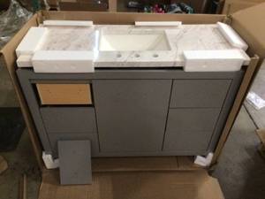 Blakely Bath Vanity in Shale Gray with Stone Effects Vanity Top in Lunar with White Sink (2 doors are off) review pictures